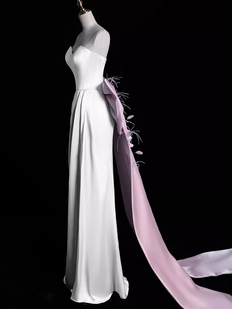 Sexy A Line Strapless Satin Long Prom Dresses