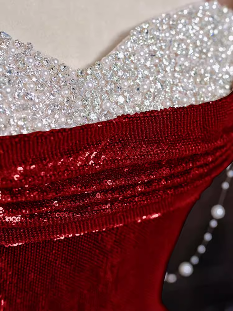Sexy Mermaid Burgundy Sequin Long Prom Dress