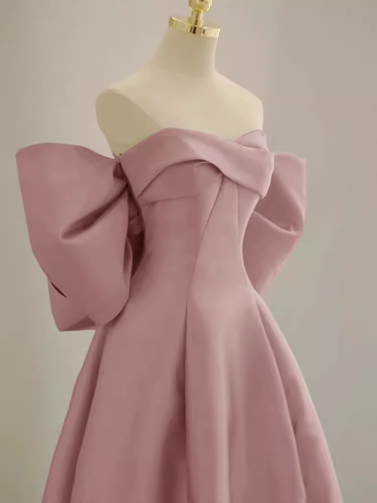 Long Prom Dresses Satin Pink Evening Dress