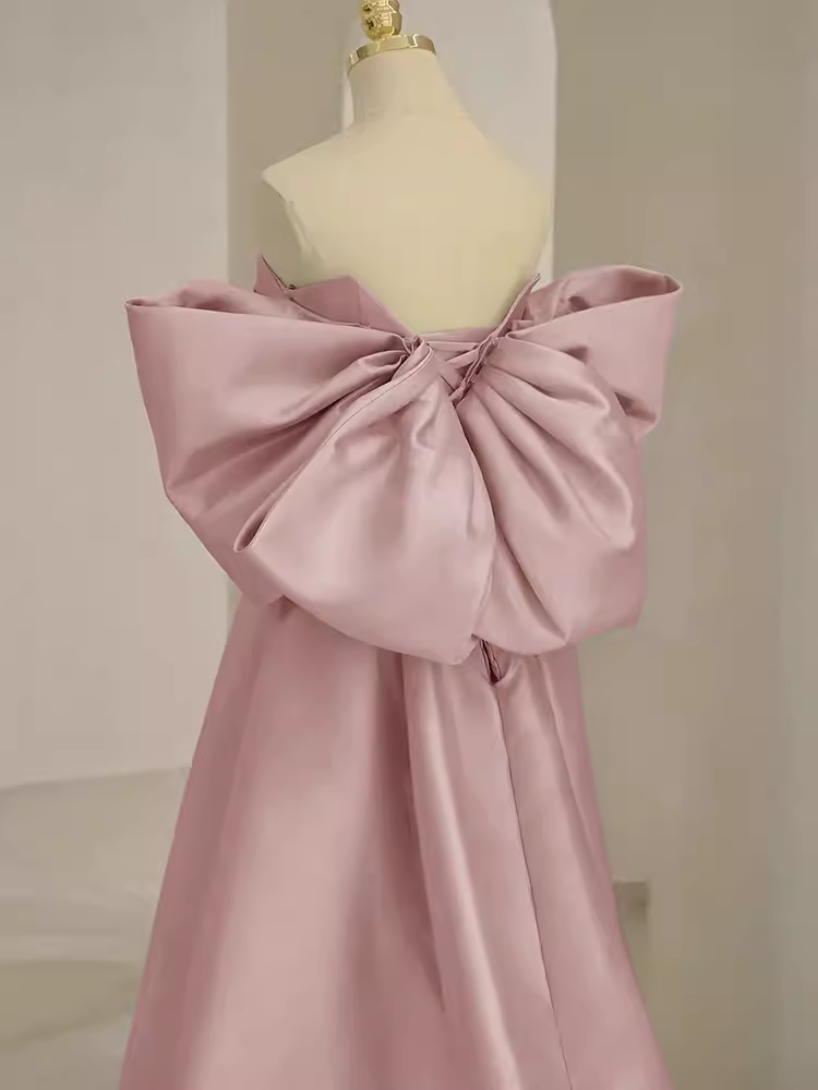Long Prom Dresses Satin Pink Evening Dress