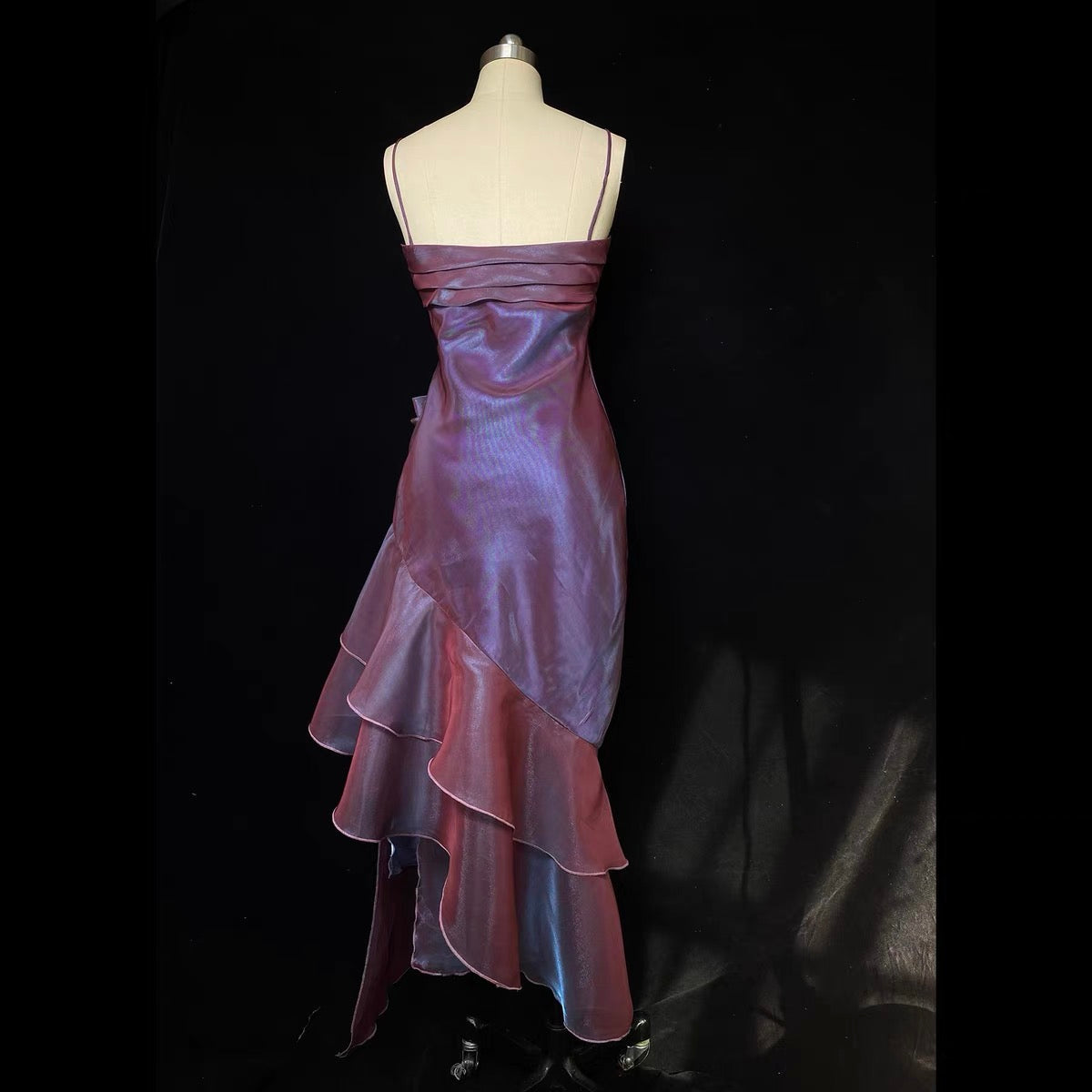 Vintage High Low Straps Grape Ruffles Prom Dresses
