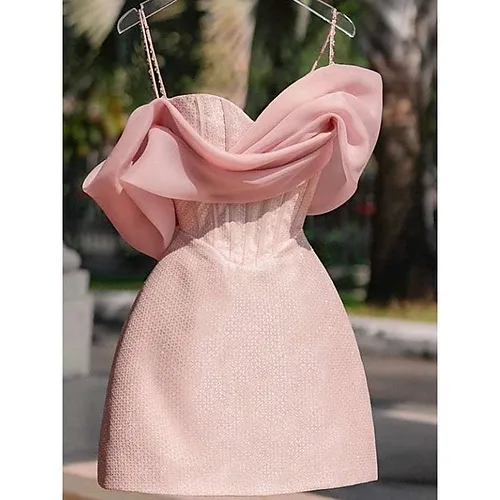 Off-Shoulder Beaded Ruched Satin A-Line Mini Homecoming Dress