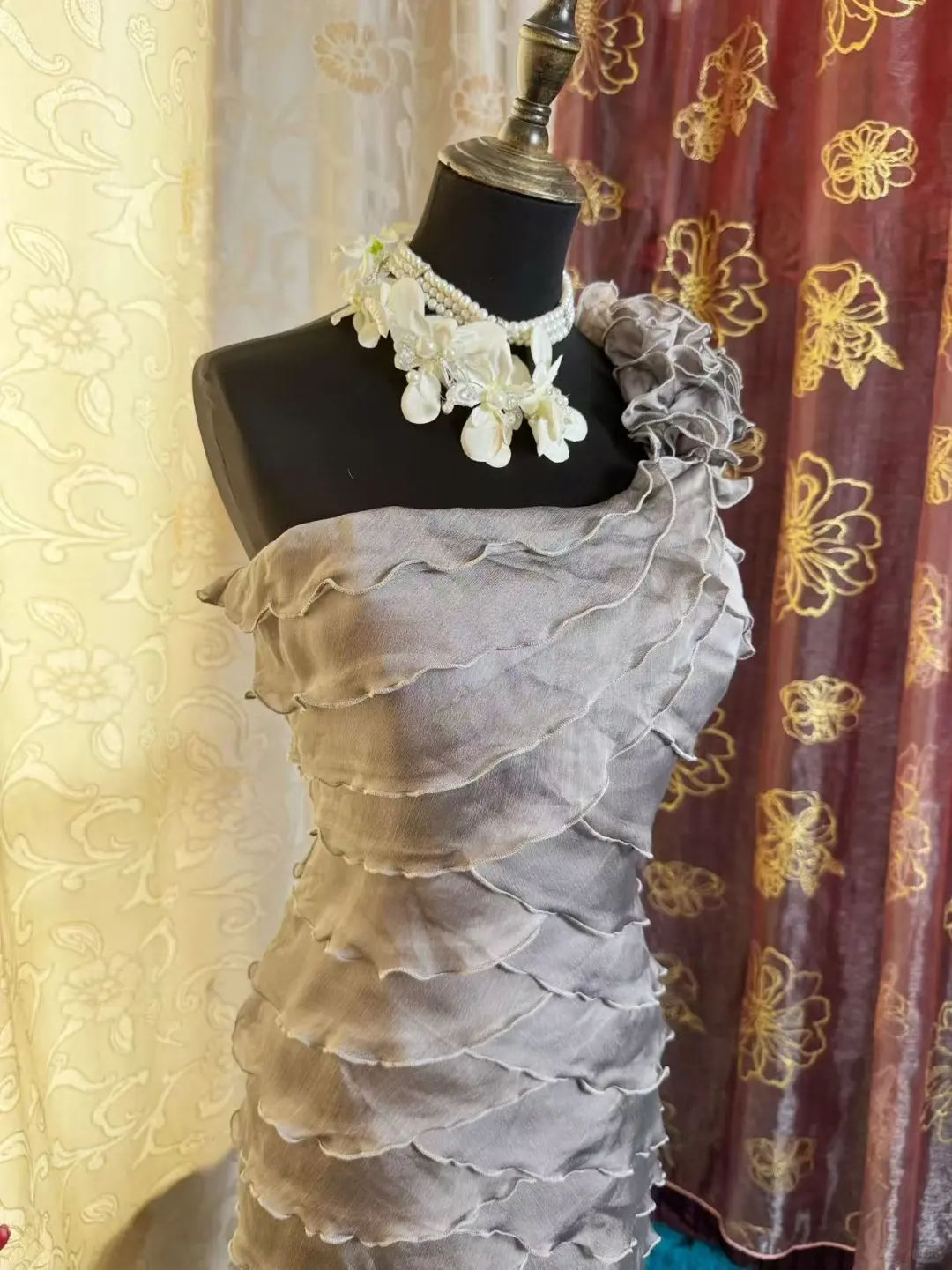 Vintage One Shoulder Gray Chiffon Sheath Cocktail Dress Formal Graduation Homecoming Dress