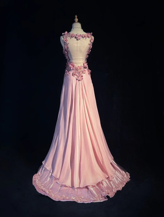 Classy V Neck Chiffon Beaded Appliques Long Evening Dress Pink Mermaid Birthday Prom Gown Formal Wedding Guest Dress