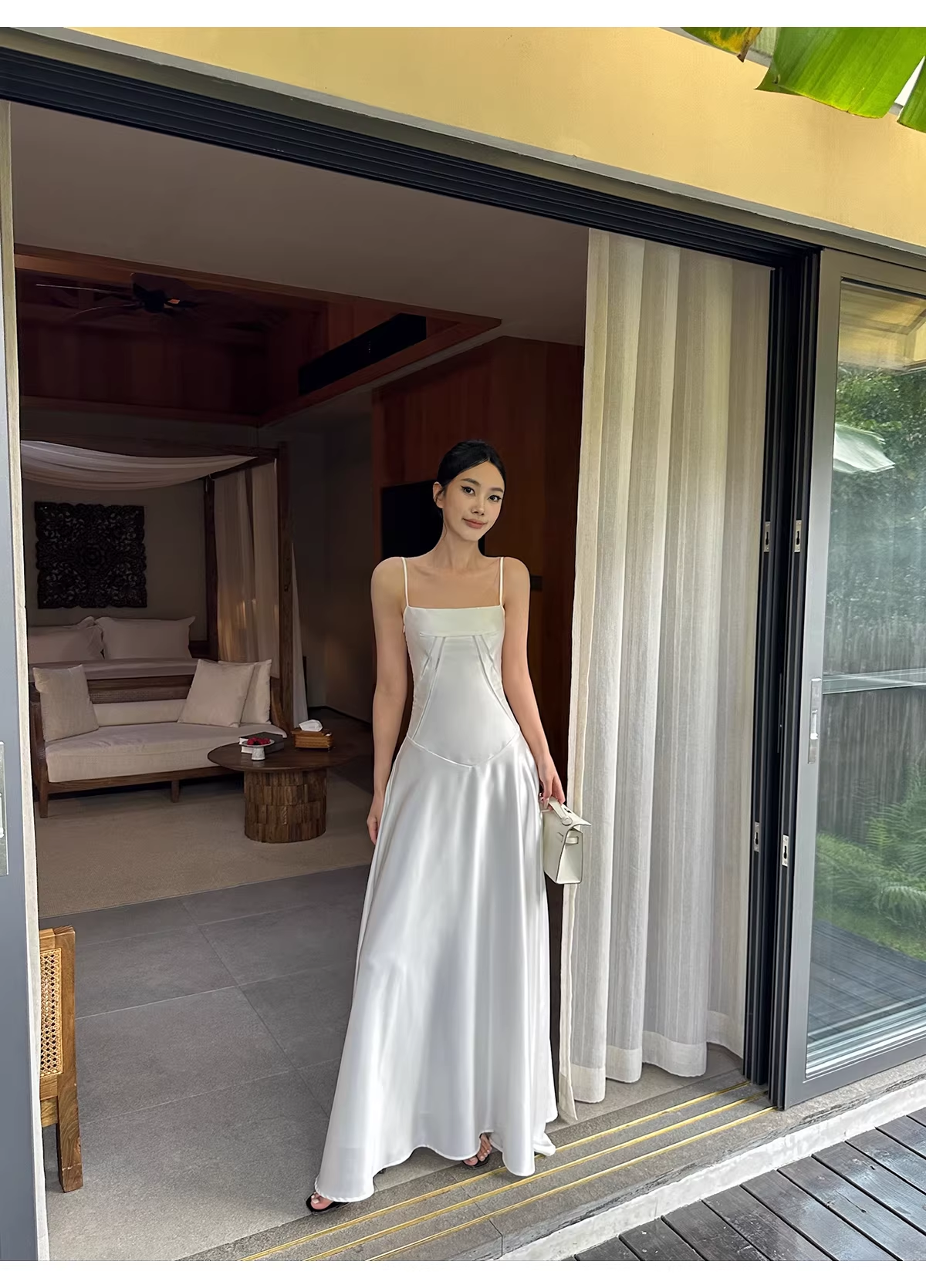 Classy Spaghetti Straps White Satin A Line Long Birthday Evening Dress Formal Wedding Guest Dress
