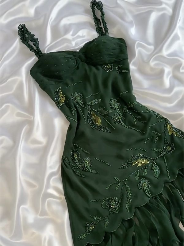 Vintage Green Chiffon Beaded Ruffles Short 19th Birthday Outfits Homecoming Dress