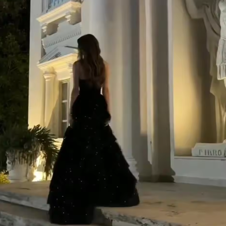 Elegant Black Sequin Layered Slit Evening Dress Formal Party Prom Dress