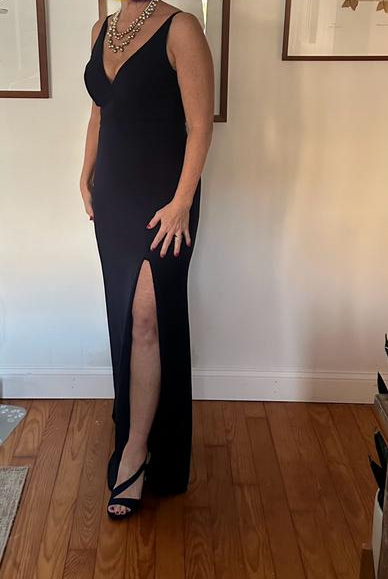 Simple Black Neck Mermaid Slit Evening Dress,Long Party Dress