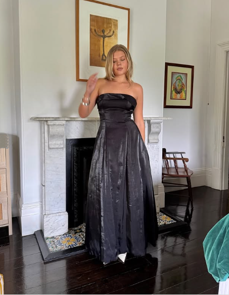 Unique Black Strapless A Line Prom Dress Formal Evening Dress