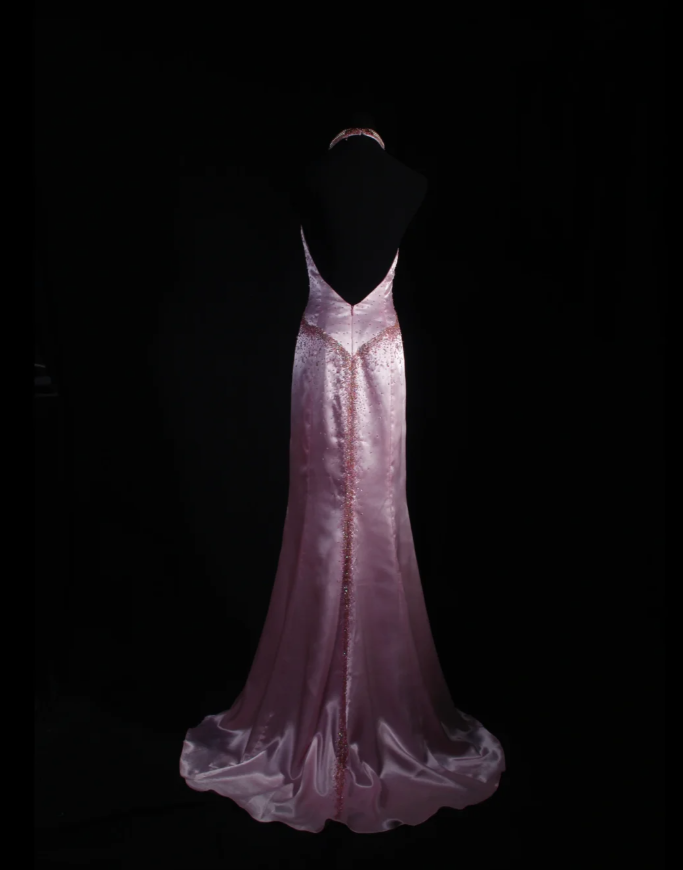 Classy Halter V Neck Satin Beaded Mermaid Long Party Dress Birthday Dress