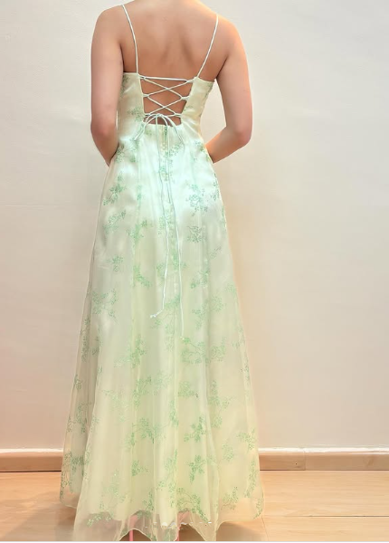 Pretty Light Green Tulle Sequins Party Dress A Line Evening Gown
