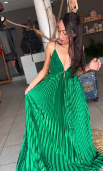 Simple Green V Neck Pleated Party Evening Dress,A Line Prom Dress