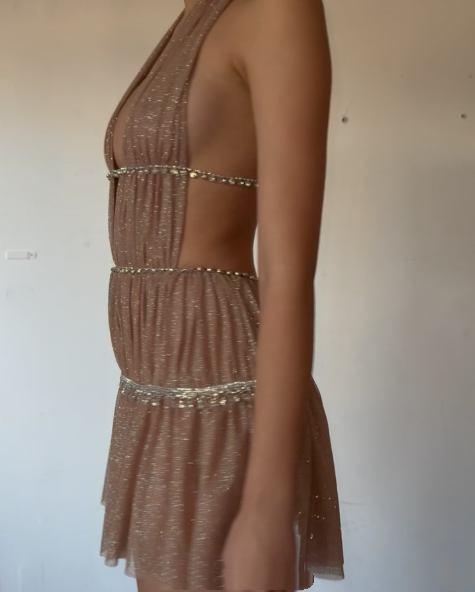 Shiny Halter Deep V Tulle Beaded Short 7th Grade Homecoming Dress Sexy Cocktail Dress