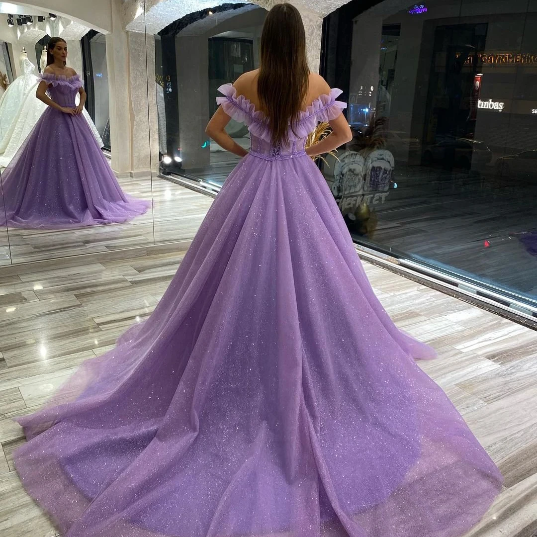 Off The Shoulder Tulle Bridal Gown A-Line Princess Prom Wedding Evening Dress