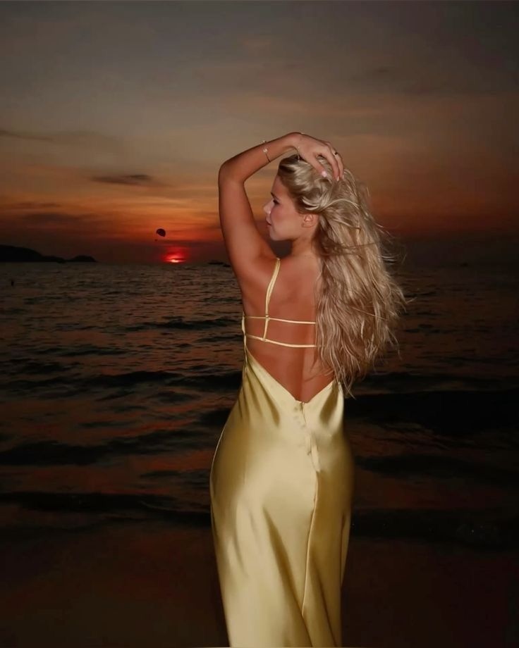 Fashion Yellow Spaghetti Straps Backless Long Party Dress Wedding Guest Dress
