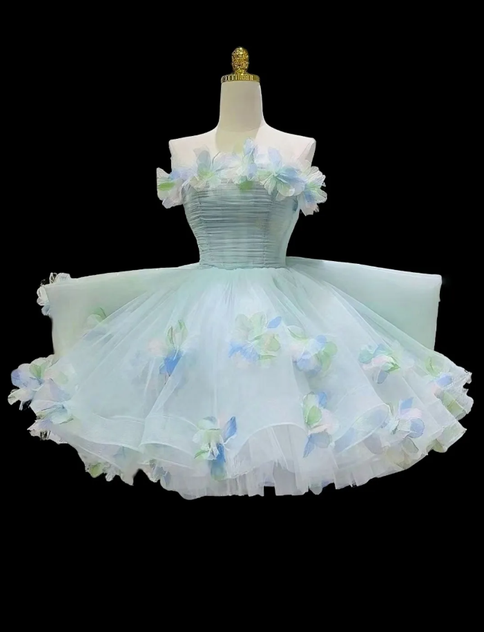 Beautiful Strapless Light Green Tulle Appliques Short Homecoming Dress 19th Birthday Outfits With Bow