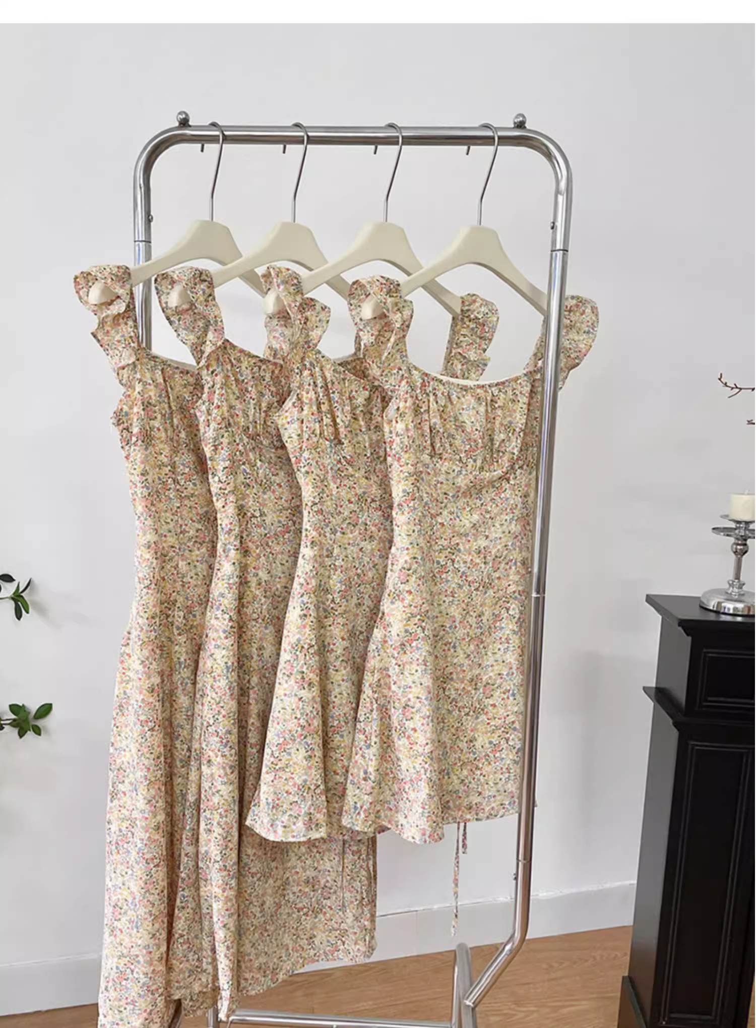 Light Yellow Floral Long Dress Vacation Dress