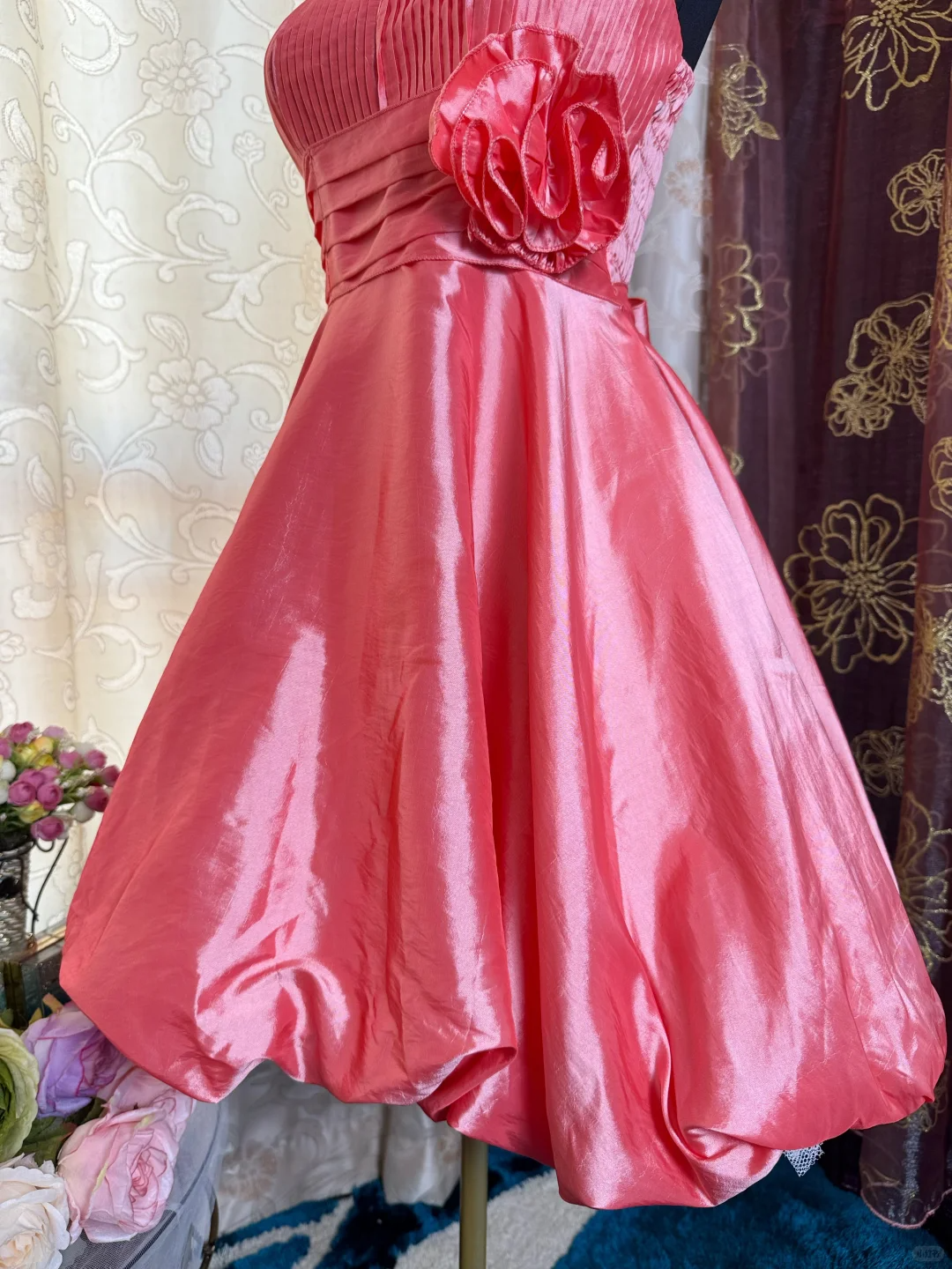 Pretty Spaghetti Straps Pink Satin A Line Homecoming Dress Short 21st Birthday Outfits With Flower