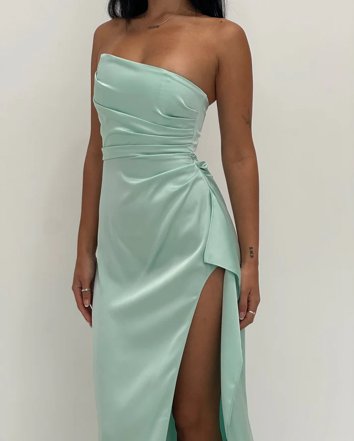 Elegant Strapless High Slit Long Prom Dress Formal Party Dress