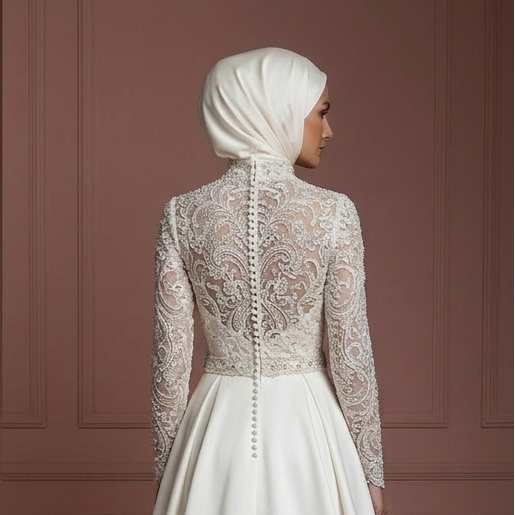 Royal Style Hijab Bridal Gown Luxury Wedding Dress Muslim