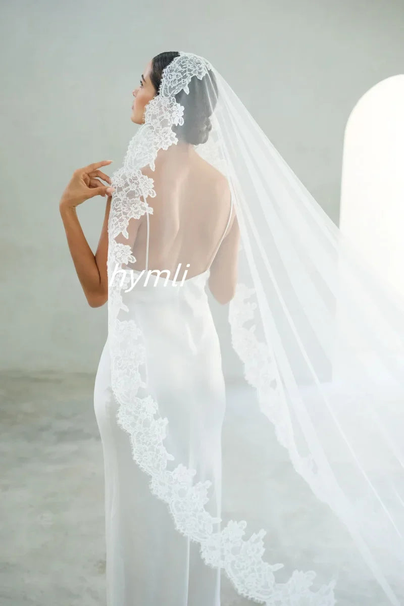 New One Tier Bridal Veil with Eyelash lace Trim Mantilla Lace Veil Soft Wedding Veil