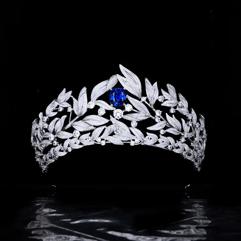 Bridal Hair Jewelry Blue Zircon Tiaras and Crowns Cubic Zirconia Headband Women Bride Princess Queen Diadem Wedding Accessories a