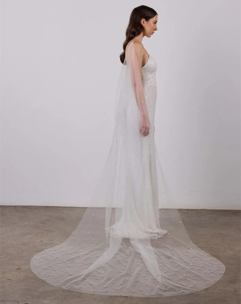 One Layer Shoulder Veil 250cm Pearl Bridal Veils
