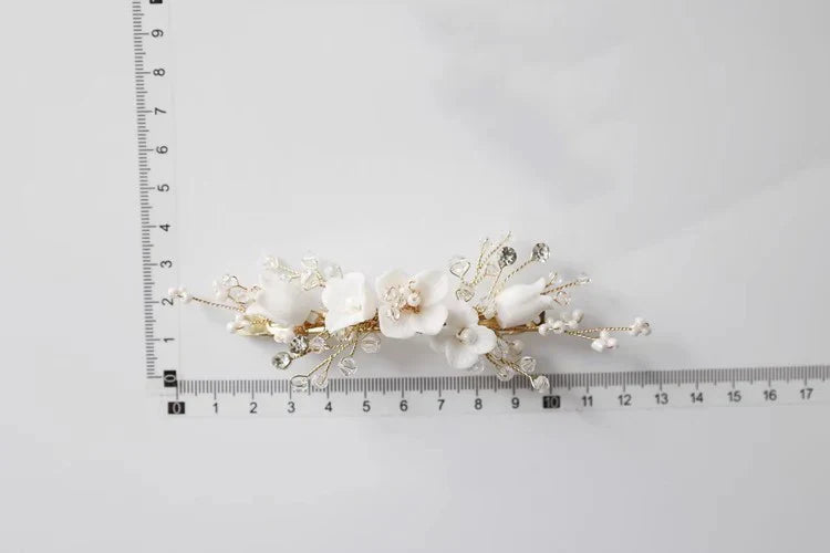 Wedding Accessories Porcelain Flower Head Piece Gold Color Hairpin For Brides Bridesmaids Handmade Hair Pin Clip Bridal Jewelry a