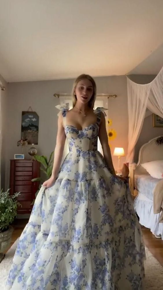 Modern A-line Straps Long Evening Prom Dresses, Custom Sweetheart Prom Dress