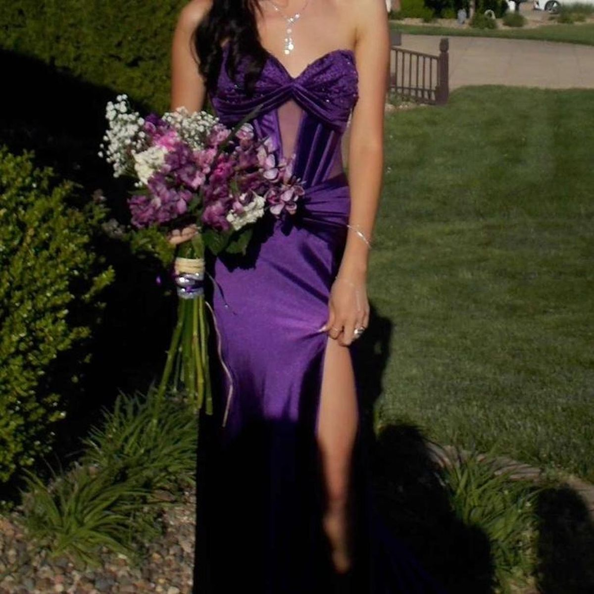 Pretty Sweetheart Neck Purple Satin Beaded Slit Mermaid Party Dress Long Prom Dresses