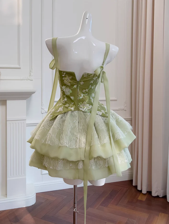 Sweet Green Lace A Line Homecoming Dress Mini Prom Dress