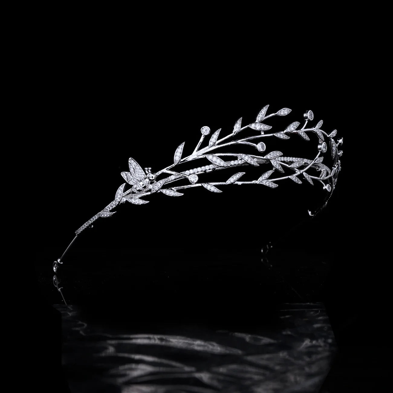 Leaf Zirconia Tiaras and Crowns AAA Zircon Diadem For Brides Women Prom Pageant Headband Wedding Accessories Bridal Hair Jewelry