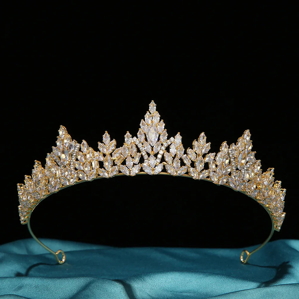 Bridal Hair Jewelry Zirconia Crystal Tiaras Crowns Headband Girl Brides Dinner Party Birthday Gift Headpiece Wedding Accessories a gold color