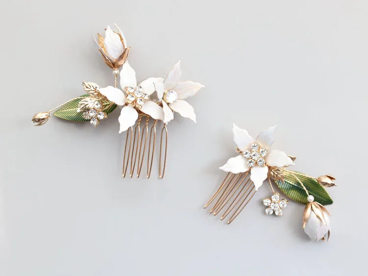 Flower Leaf Hair Pin Clip Crystal Rhinestones Hairpin Bride Bridesmaids Gold Color Head Piece Wedding Accessories Bridal Jewelry 5