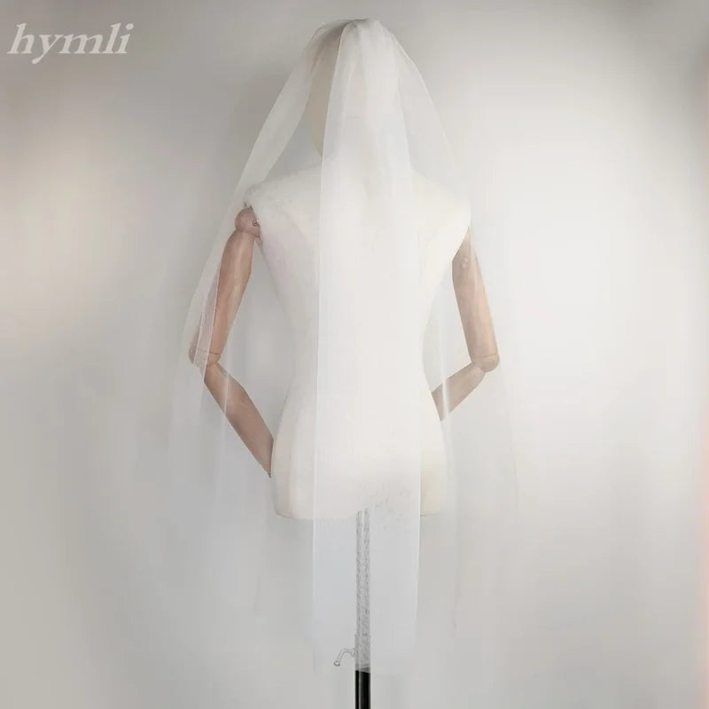 Simple Wedding Veil Ivory Soft Tulle, Single Tier Rounded Edge with Metal Comb