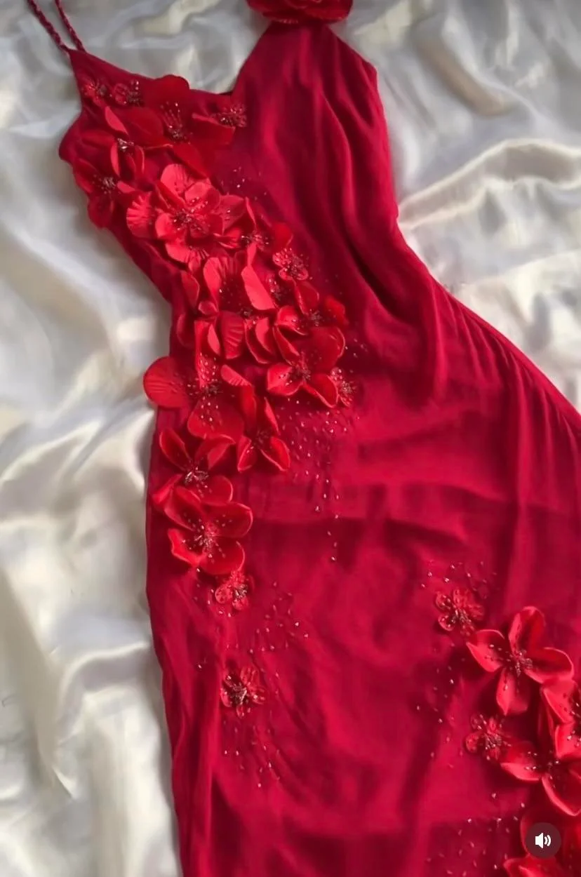 Cute High Low Spaghetti Straps Red Chiffon Layers Prom Dresses Evening Dress