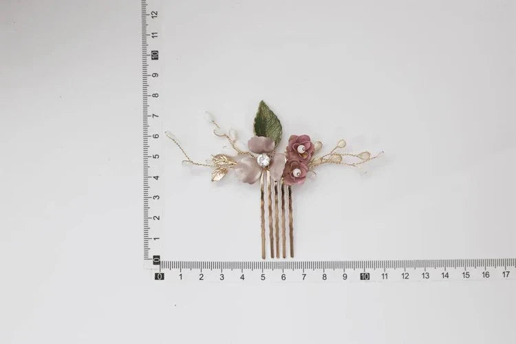 Wedding Accessories Pink Flower Hairpin Leaf Hair Comb Pin Clip For Brides Bridesmaids Crystal Pearl Head Piece Bridal Jewelry b