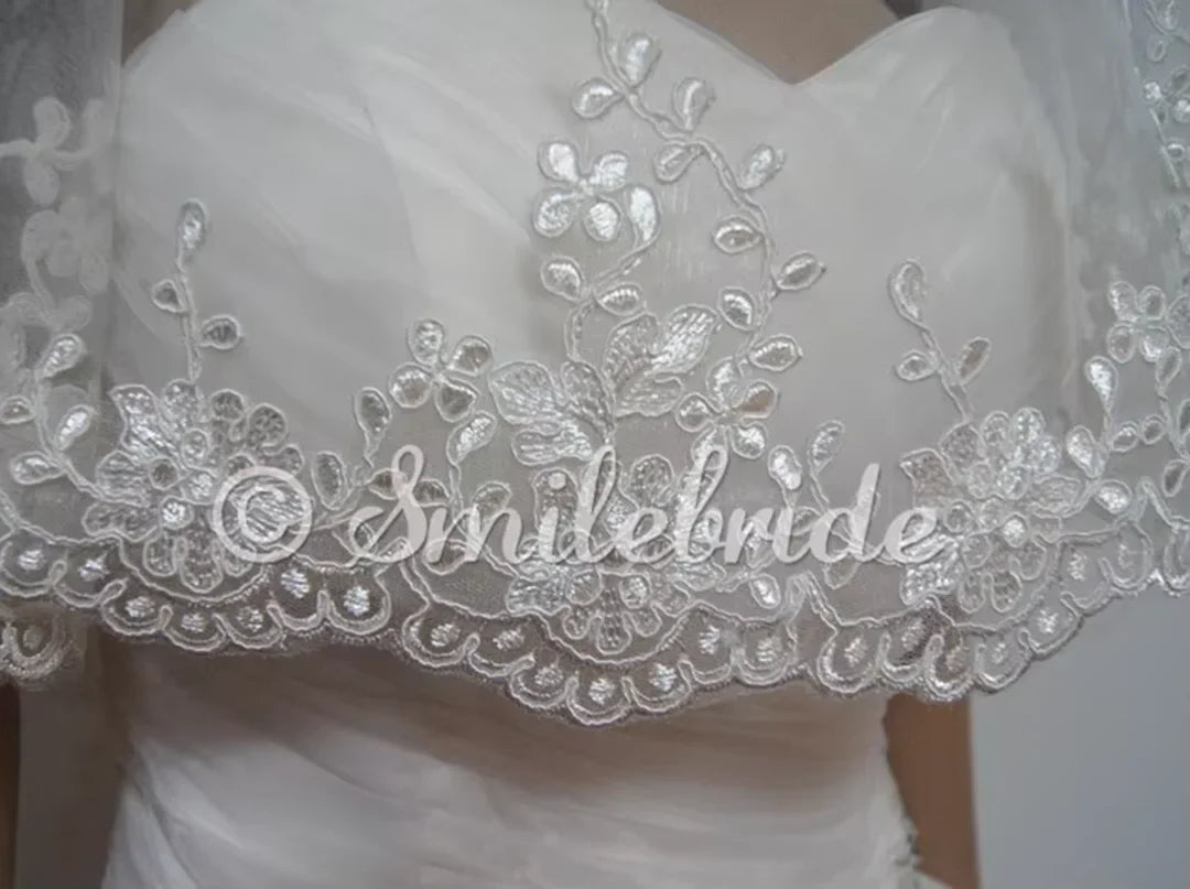 One layer 65" (165cm) Lace Wedding Veil No Comb