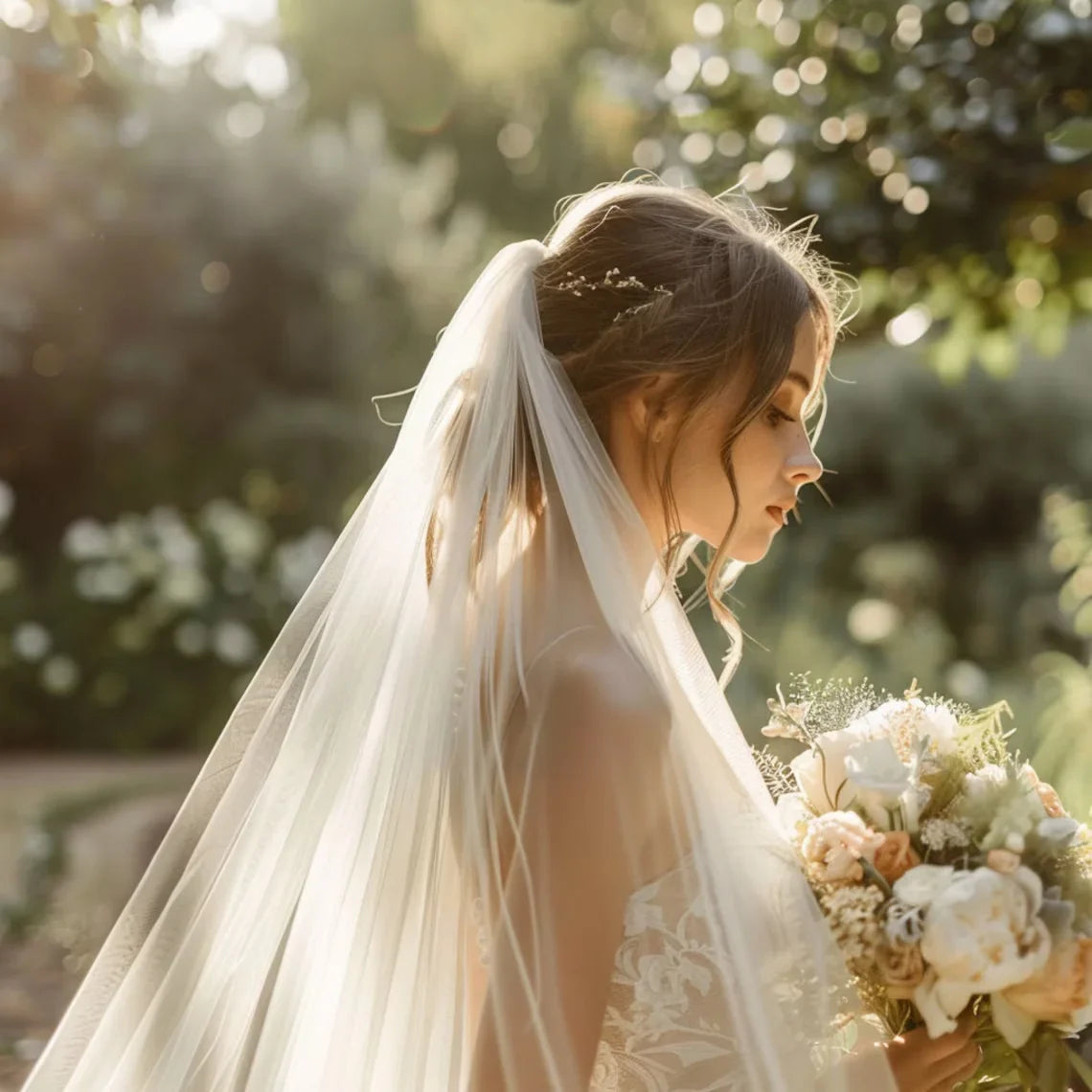 Signature Soft Long Tulle Wedding Veil with Cut Edge Simple Bridal Veil