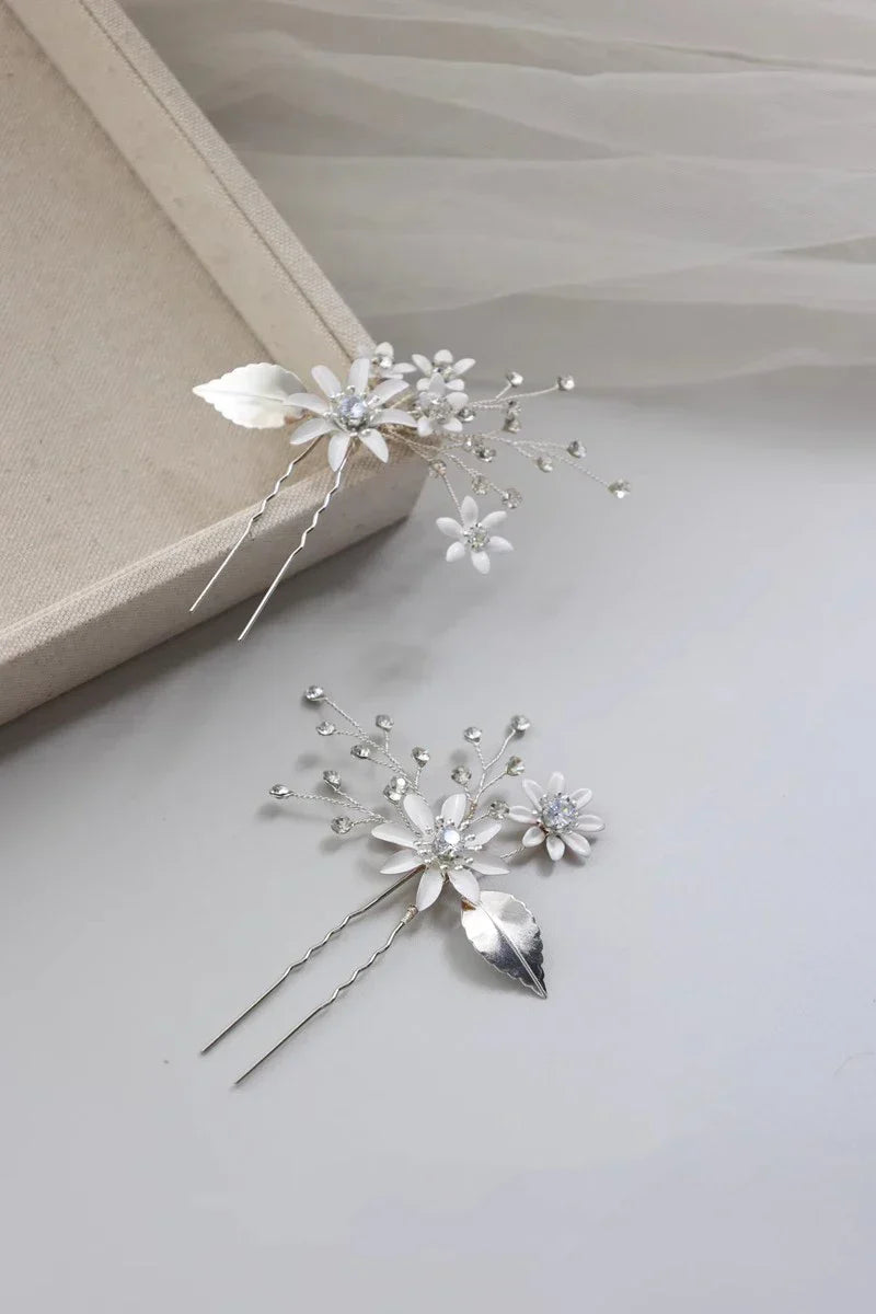 Crystal Rhinestones Hair Clip Pin Silver Color Hairpin Brides Women Girl Flower Head Piece Wedding Accessories Bridal Jewelry