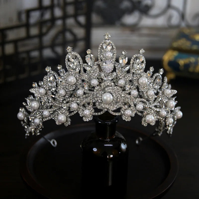 Baroque Wedding Crowns For Bride Luxury Crystal Pearl Queen Bridal Crown Tiara For Pageant Women Wedding Hair Jewerly Headdress