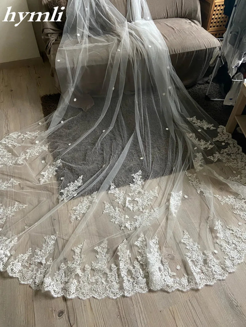 Bridal Cape Veil , Wedding Veil , Lace Applique Wedding Cloak Shoulder Veil 118" Long * 110" Wide in White ,Off-White ,Ivory