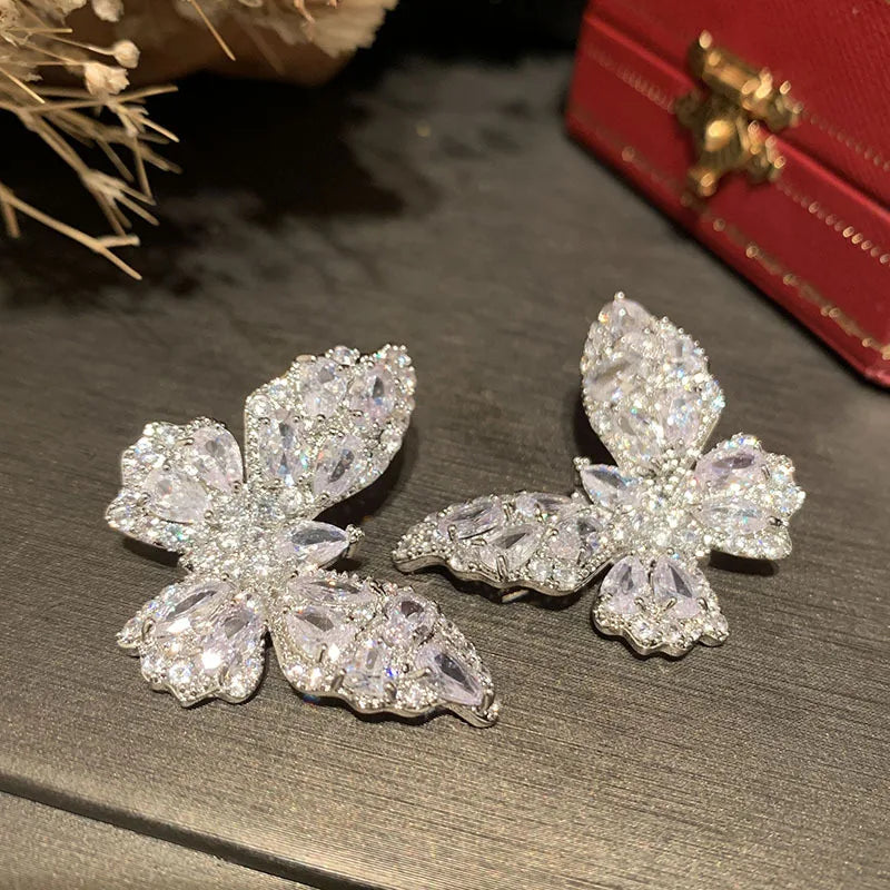 Luxury Butterfly Zircon Bridal Earrings Cubic Zirconia Wedding Earring For Brides Accessories Women Birthday Gifts Jewelry