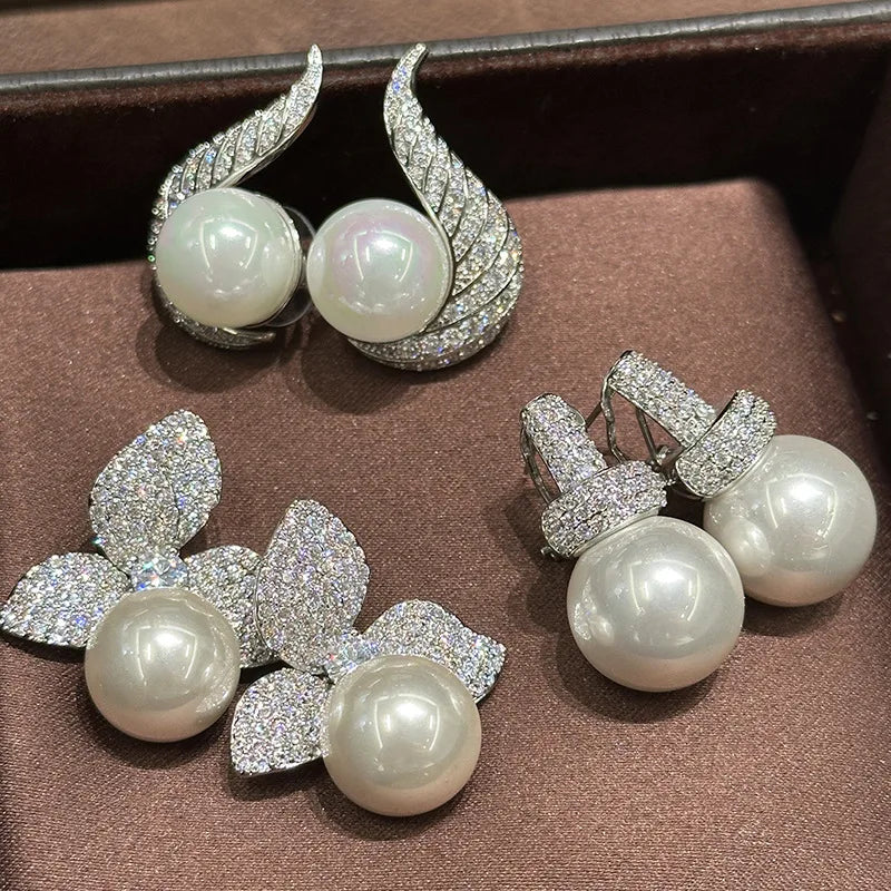 Vintage Pearl Zircon Bridal Earrings Cubic Zirconia Wedding Earring For Bride Women Accessories Party Dinner Dress Jewelry