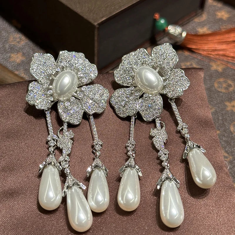 Vintage Flower Bridal Earrings Pearl Zirconia Wedding Earring For Brides Bridesmaids Accessories Women Birthday Gifts Jewelry a