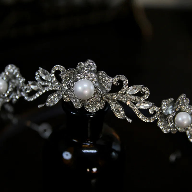 Crystal Tiaras And Crowns For Wedding Bride Headpiece Pearl Bridal Headbands Tiaras For Women Girl 15 Years Party Prom Headdress