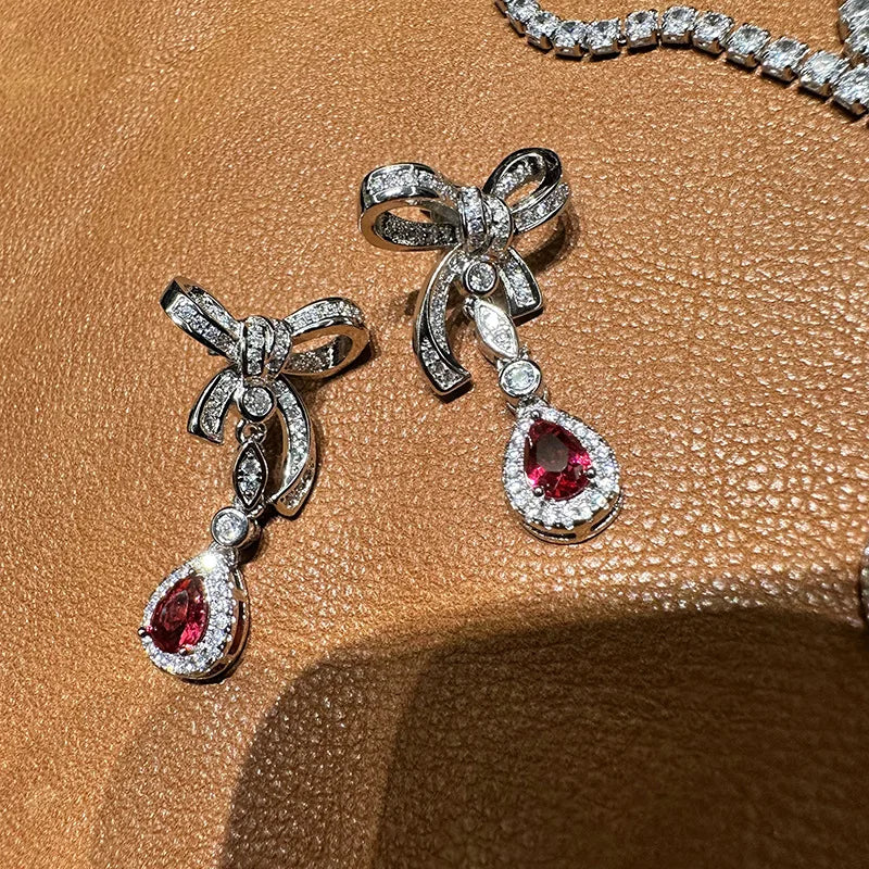 Vintage AAA Zircon Bridal Earrings Red CZ Zirconia Wedding Earring For Brides Women Accessories Dinner Party Dress Jewelry a