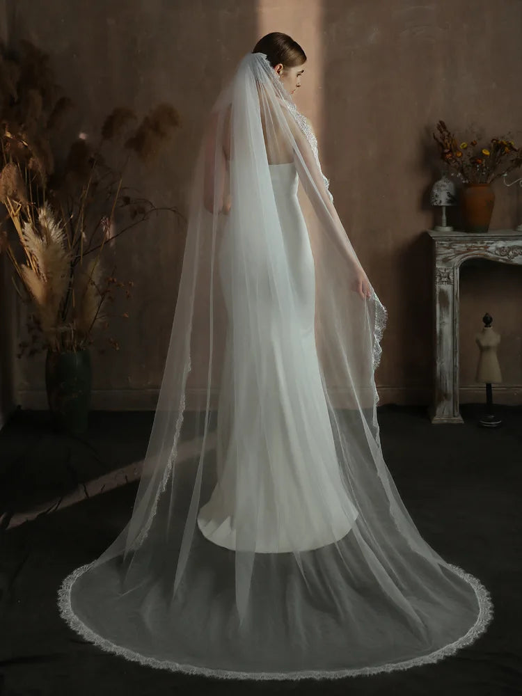White Bridal Veil Long Lace Wedding Veils For Brides Evening Dinner Party Dress Women Girl Gifts Hair Accessories Jewelry