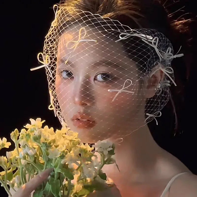 Short Bridal Veil Bowknot Flower Wedding Veils For Evening Dinner Party Dress Women Gift Hair Accessories Brides Jewelry a