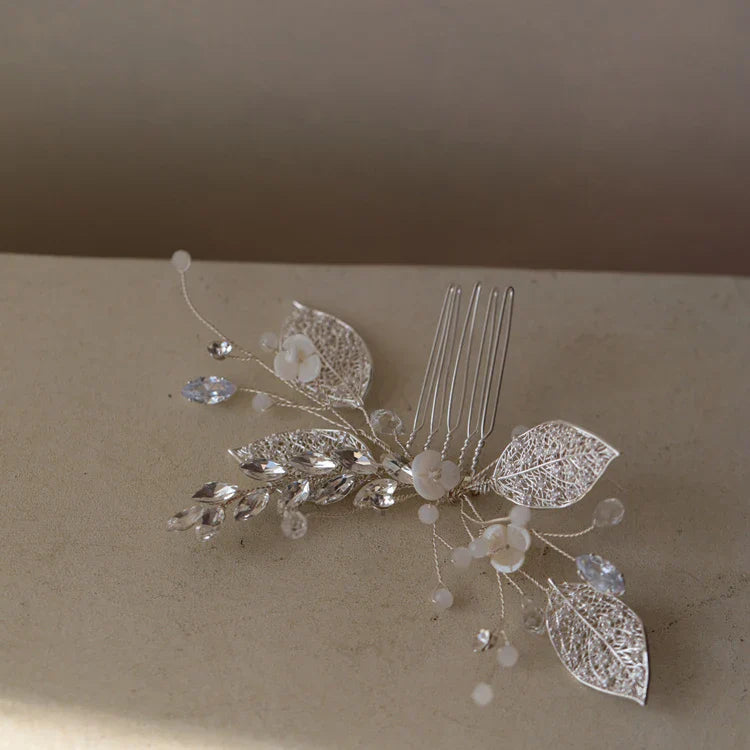 Wedding Accessories Zircon Crystal Hair Comb Pin Clip Silver Color Leaf Head Piece For Brides Bridesmaids Hairpin Bridal Jewelry